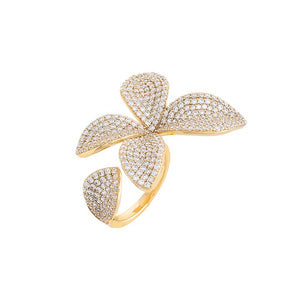 Gold Pavé Fancy Flower Petal Ring - Adina Eden's Jewels