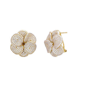 Gold Pavé Large Flower On The Ear Stud Earring - Adina Eden's Jewels