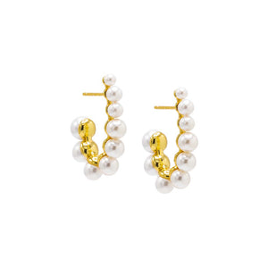 Gold Multi Pearl Oval Elongated Hoop Earring - Adina Eden's Jewels