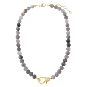 Light Gray Cloud Crystal Natural Stone Pave Lobster Clasp Necklace - Adina Eden's Jewels