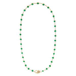 Emerald Green Station Pave Lobster Clasp Link Chain Necklace