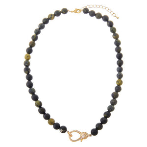 Multi-Color Medicine Natural Stone Pave Lobster Clasp Necklace - Adina Eden's Jewels