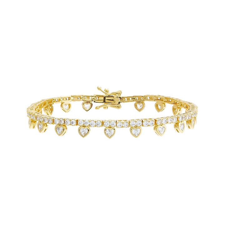 Gold CZ Bezel Heart Rimmed Tennis Bracelet - Adina Eden's Jewels