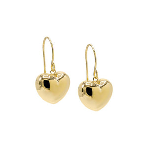 14K Gold Mini Dangling Puffy Heart Fish Hook Earring 14K - Adina Eden's Jewels