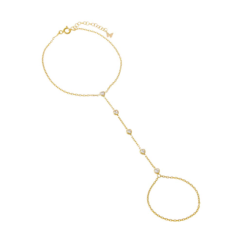 Gold CZ Bezel Heart Hand Chain Bracelet - Adina Eden's Jewels