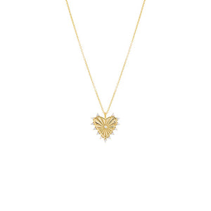 Gold CZ Rimmed Ridged Heart Pendant Necklace - Adina Eden's Jewels