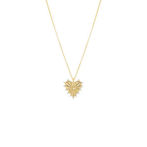 Gold CZ Rimmed Ridged Heart Pendant Necklace - Adina Eden's Jewels