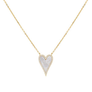 Mother of Pearl Elongated Pavé Heart Necklace - Adina Eden's Jewels