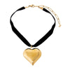Gold / 40MM Large Puffy Chunky Heart Necklace Black Velvet Choker - Adina Eden's Jewels