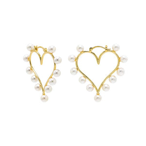 Gold Pearl Rimmed Heart Shape Hoop Earring - Adina Eden's Jewels