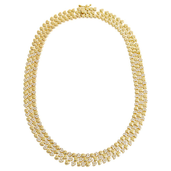  Wide Pave/Solid Hearts Chain Choker Necklace - Adina Eden's Jewels