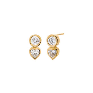 14K Gold Lab Grown Diamond Solitaire X Heart Bezel Stud Earring 14K - Adina Eden's Jewels