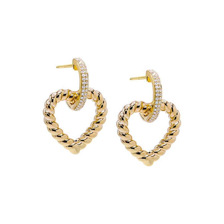 14K Gold Diamond Pavé Twisted Heart Drop Stud Earring 14K - Adina Eden's Jewels