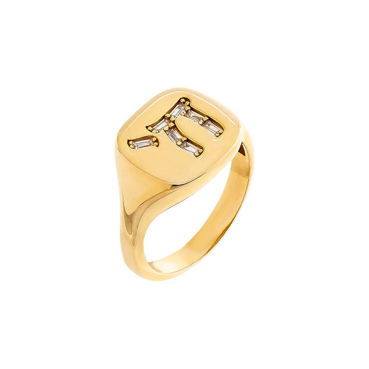 Gold / 3 Baguette Chai Signet Pinky Ring - Adina Eden's Jewels