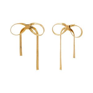 Gold Herringbone Bow Tie Drop Stud Earring - Adina Eden's Jewels