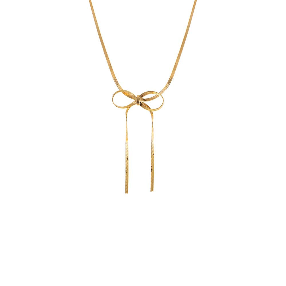Gold Herringbone Bow Tie Necklace - Adina Eden's Jewels