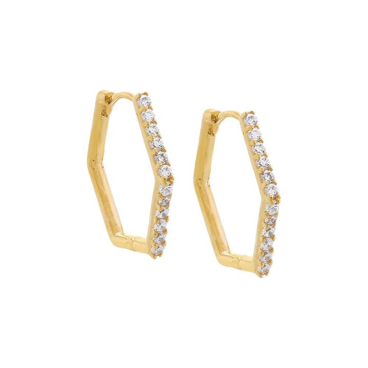 14K Gold / 17MM CZ Pavé Octagon Huggie Earring 14K - Adina Eden's Jewels