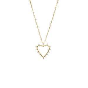 Gold CZ Rimmed & Pave Open Heart Pendant Necklace - Adina Eden's Jewels