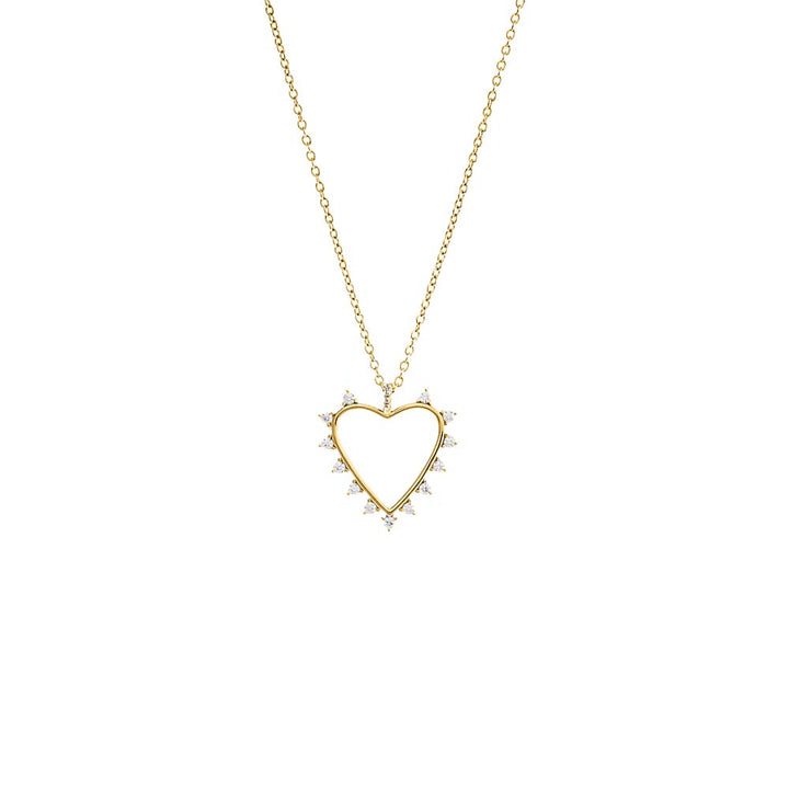 Gold CZ Rimmed & Pave Open Heart Pendant Necklace - Adina Eden's Jewels