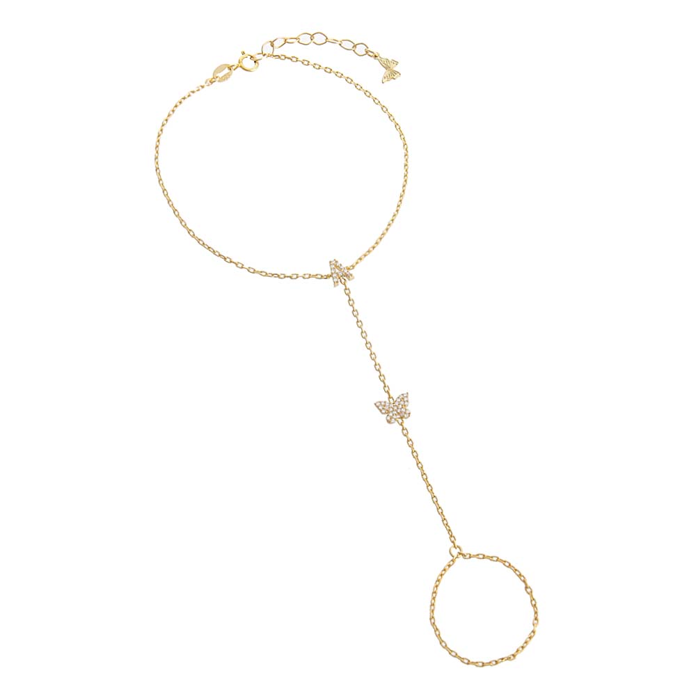 Gold / A Pave Butterfly Initial Hand Chain - Adina Eden's Jewels