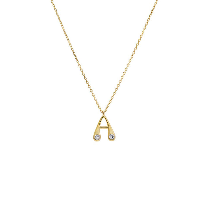 Gold / A Double CZ Puffy Initial Necklace - Adina Eden's Jewels