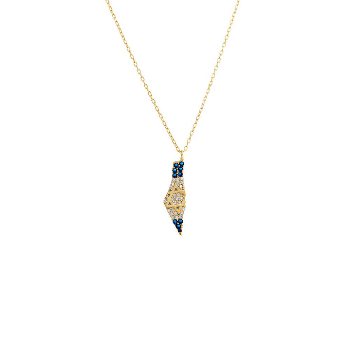 Gold Pave CZ X Sapphire Blue Map Of Israel Necklace - Adina Eden's Jewels