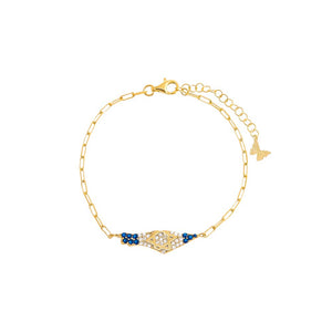 Gold Pave CZ X Sapphire Blue Map Of Israel Bracelet - Adina Eden's Jewels