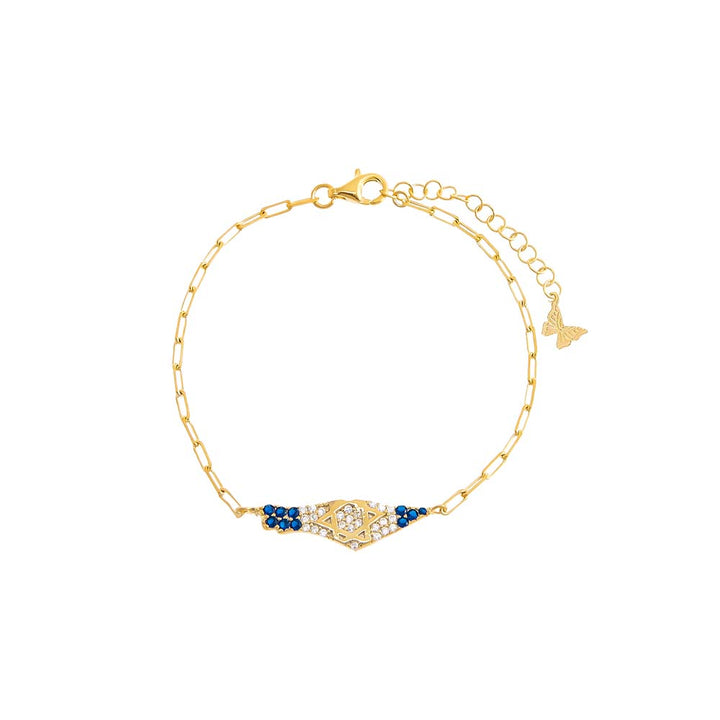 Gold Pave CZ X Sapphire Blue Map Of Israel Bracelet - Adina Eden's Jewels