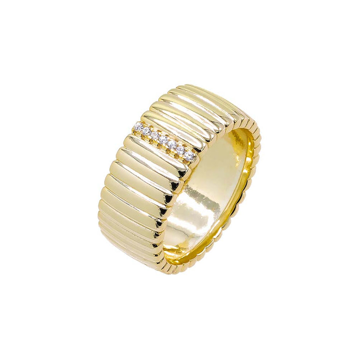 Gold / 6 Solid/Pave Ridged Wide Band Ring - Adina Eden's Jewels