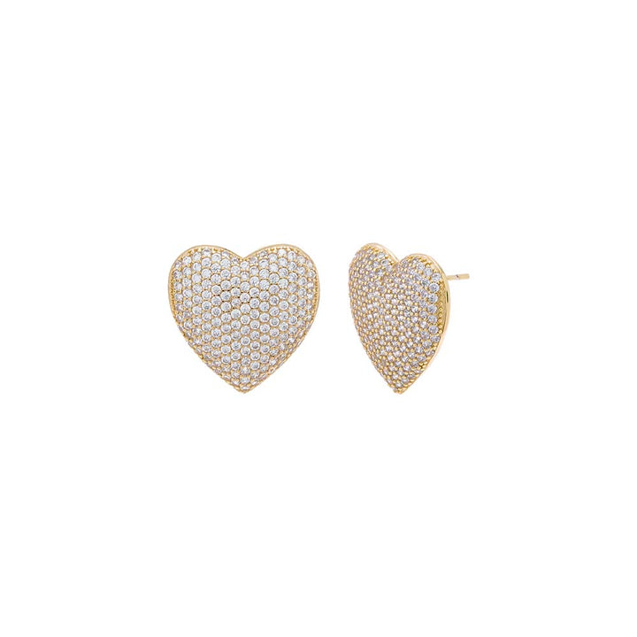 Gold Pavé XL 3D Heart Stud Earring - Adina Eden's Jewels