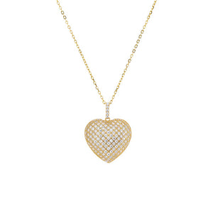 Gold / 22MM Pavé Slightly Puffed Heart Necklace - Adina Eden's Jewels