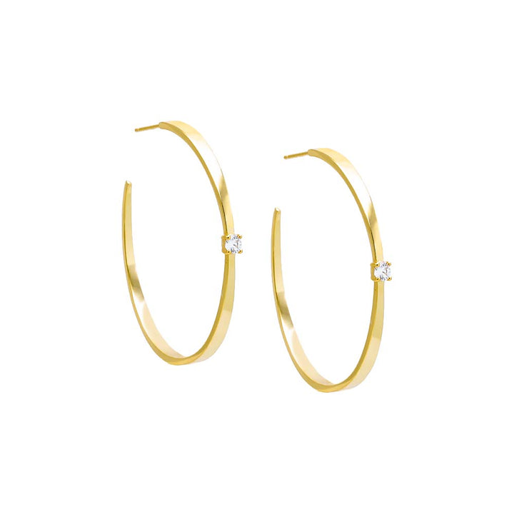 Gold / Large CZ Solitaire Open Hoop Earring - Adina Eden's Jewels