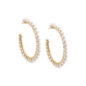 Gold Large Pearl Hoop Earring - Adina Eden's Jewels
