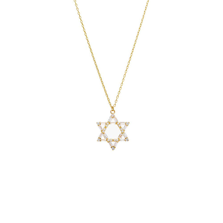 Gold / Large CZ Baguette Star Of David Pendant Necklace - Adina Eden's Jewels