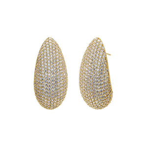 Gold Pave Puffy Oval On The Ear Stud Earirng - Adina Eden's Jewels