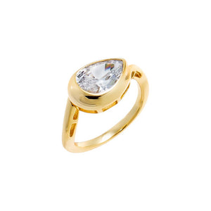 Gold / 3 CZ Pear Bezel Fluid-Wave Pinky Ring - Adina Eden's Jewels