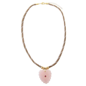 Light Brown / Pink Rose Quartz Heart Natural Stone Light Brown Rope Necklace - Adina Eden's Jewels