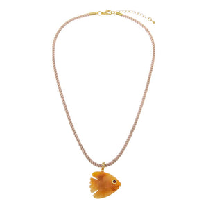 Yellow Yellow Stone Carved Fish Cotton Rope Necklace - Adina Eden's Jewels