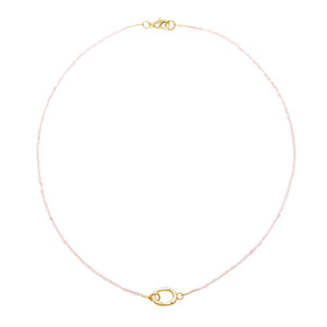 Light Pink / 2MM Rose Quartz Natural Stone Beaded Chain Clicker Necklace - Adina Eden's Jewels
