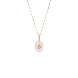 Rose Quartz CZ Oval Bezeled Natural Stone Pendant Necklace - Adina Eden's Jewels