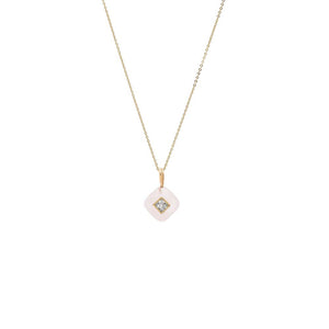 Rose Quartz CZ Square Bezeled Natural Stone Pendant Necklace - Adina Eden's Jewels