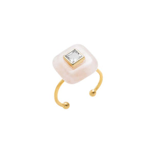 Rose Quartz CZ Square Bezeled Natural Stone Ring - Adina Eden's Jewels