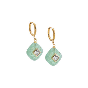 Jade Square Charm Bezel Drop Huggie Earrings - Adina Eden's Jewels