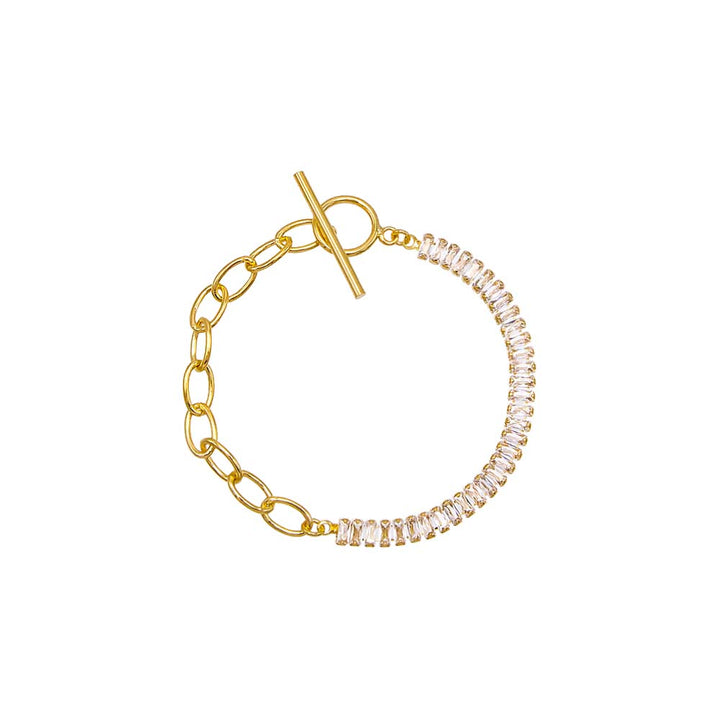 Gold CZ Baguette X Paperclip Toggle Bracelet - Adina Eden's Jewels