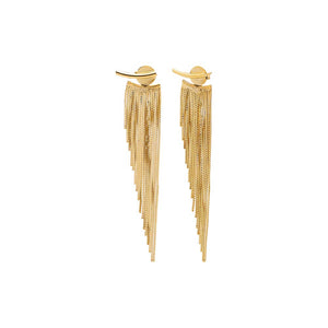Gold Long Front Back Chandelier Fringe Drop Stud Earring - Adina Eden's Jewels