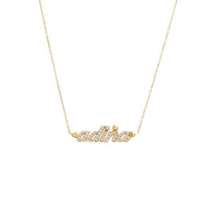 Gold Pave Heart Accented Nameplate Necklace - Adina Eden's Jewels