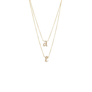 Gold Pave Gothic Double Initial Necklace - Adina Eden's Jewels