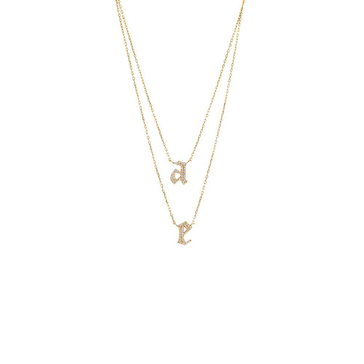 Gold Pave Gothic Double Initial Necklace - Adina Eden's Jewels