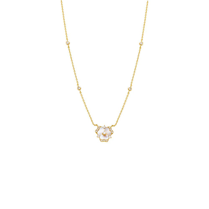 Gold Pave Fancy Stone Flower Bezel Necklace - Adina Eden's Jewels