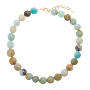 Multi-Color / 14MM / 16IN Amazonite Natural Stone Ball Chain Necklace - Adina Eden's Jewels
